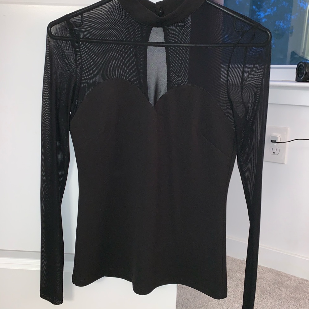Sheer long sleeve sweetheart neckline top